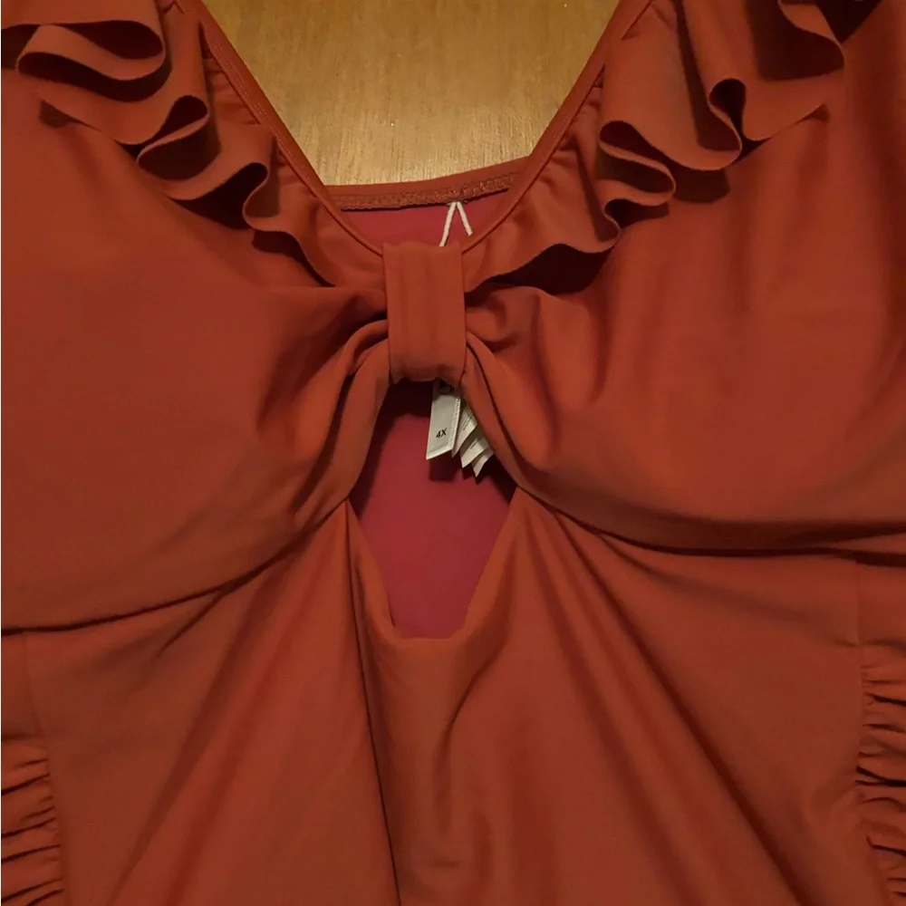Charming Ruffled One Piece Swimsuit - Rust - Picture 3 of 4